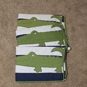 Pottery Barn Kids Green Alligator Navy & White Quilt